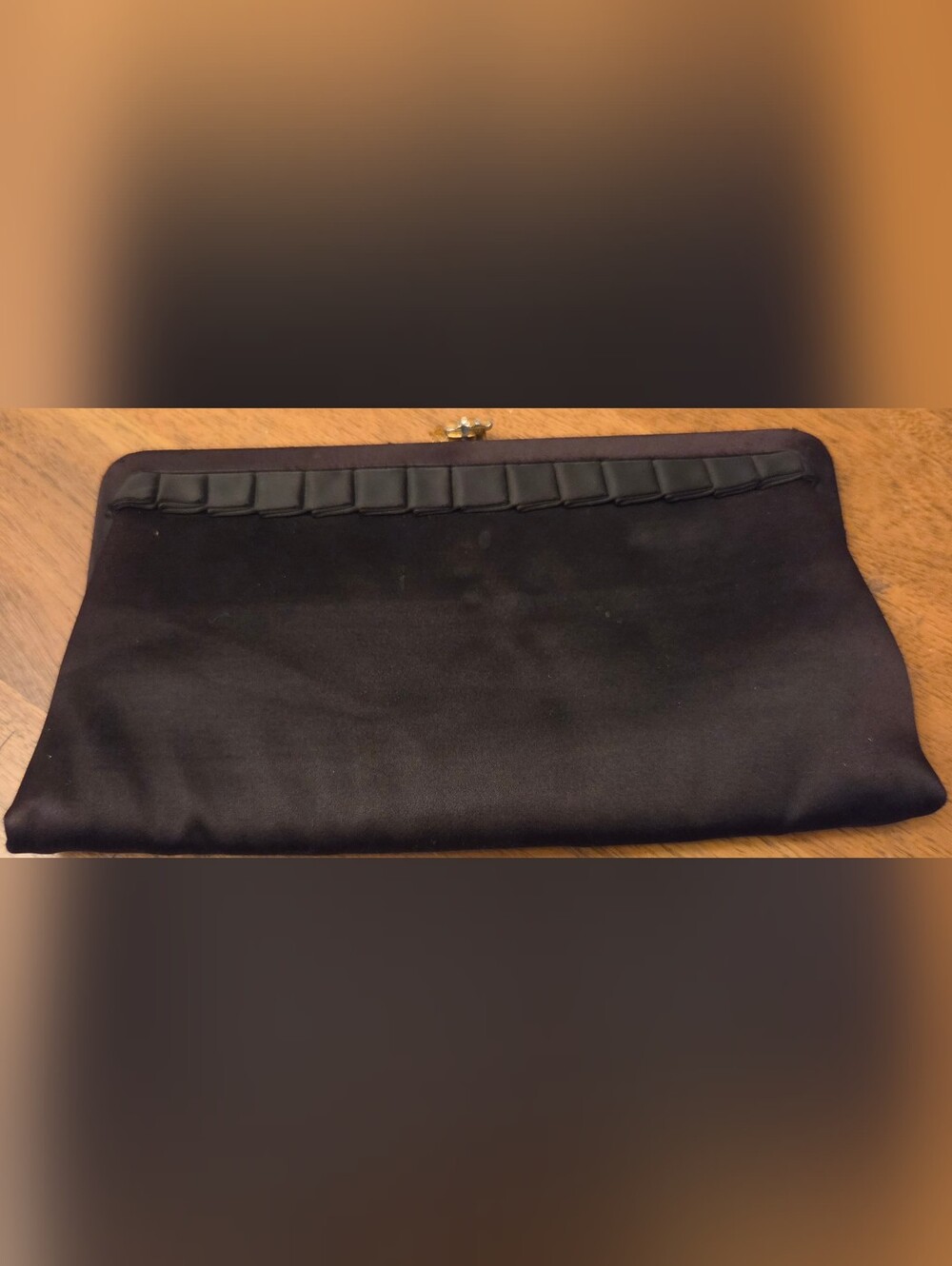Vintage 1950s Harry Levine H-L USA Black Silk Satin Evening Clutch Rhinestone